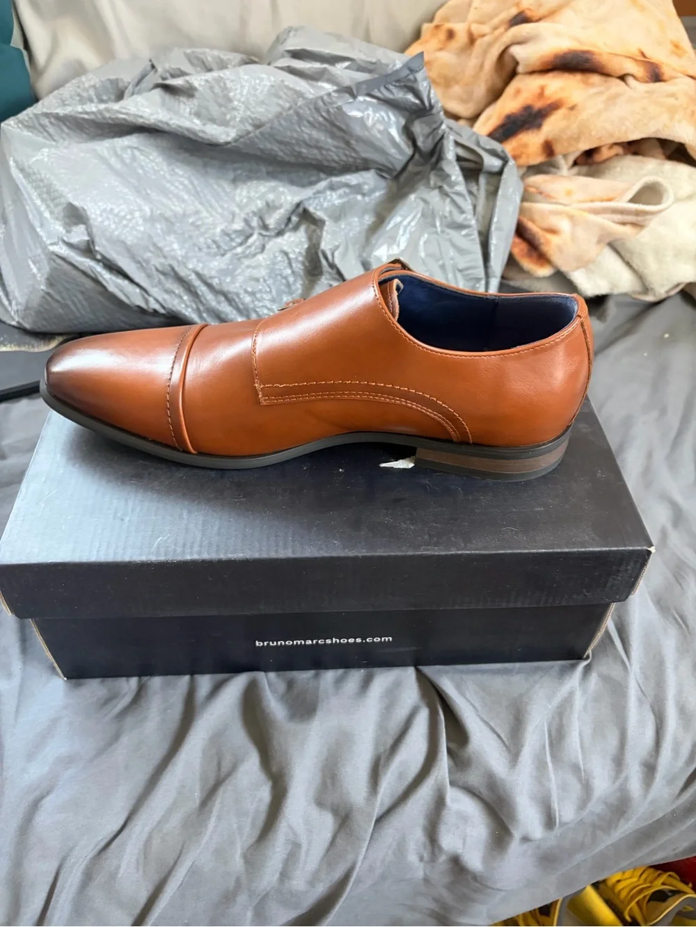 Bruno Marc Men's Double monk strap in Tan 9.5M